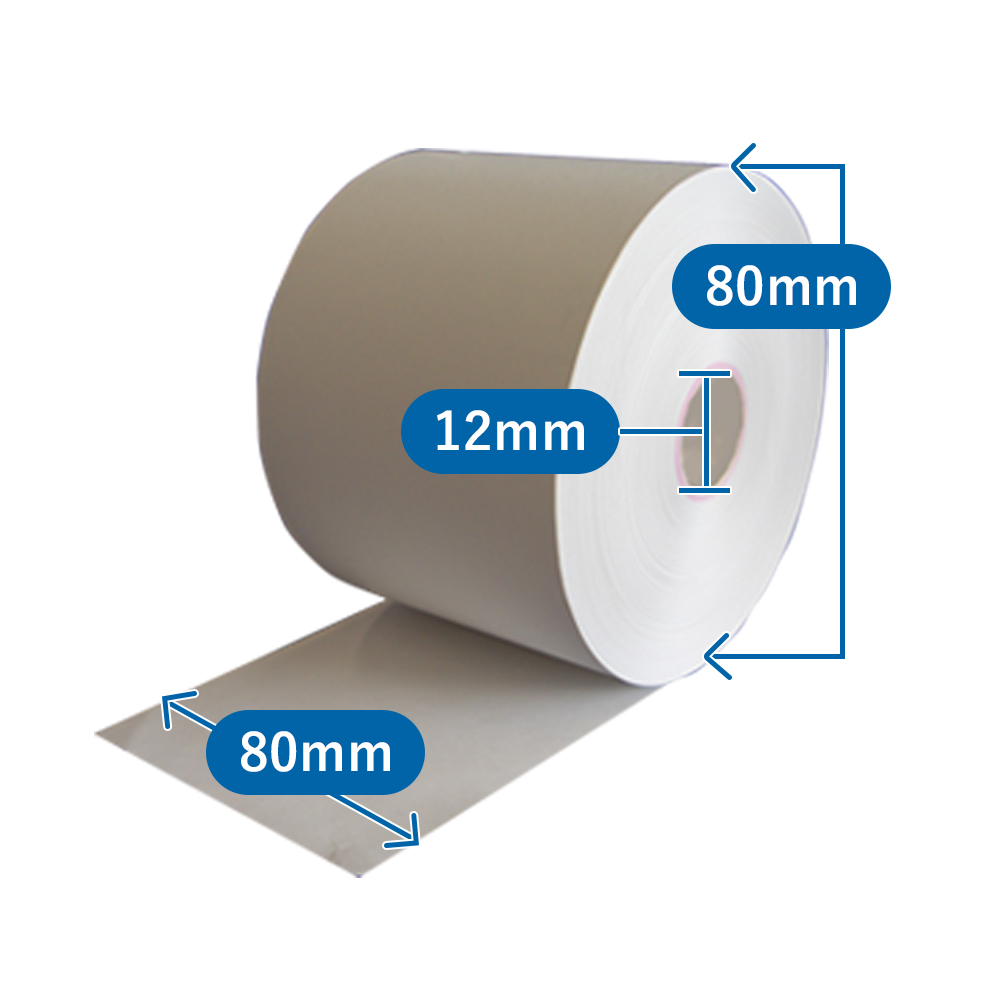感熱レジロール紙(ノーマル保存）幅80×外径80×芯径12mm(63m巻) 100巻入